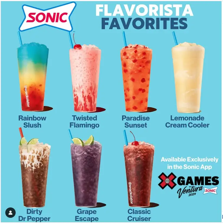 Sonic Flavorista Favorites Drinks Menu Prices